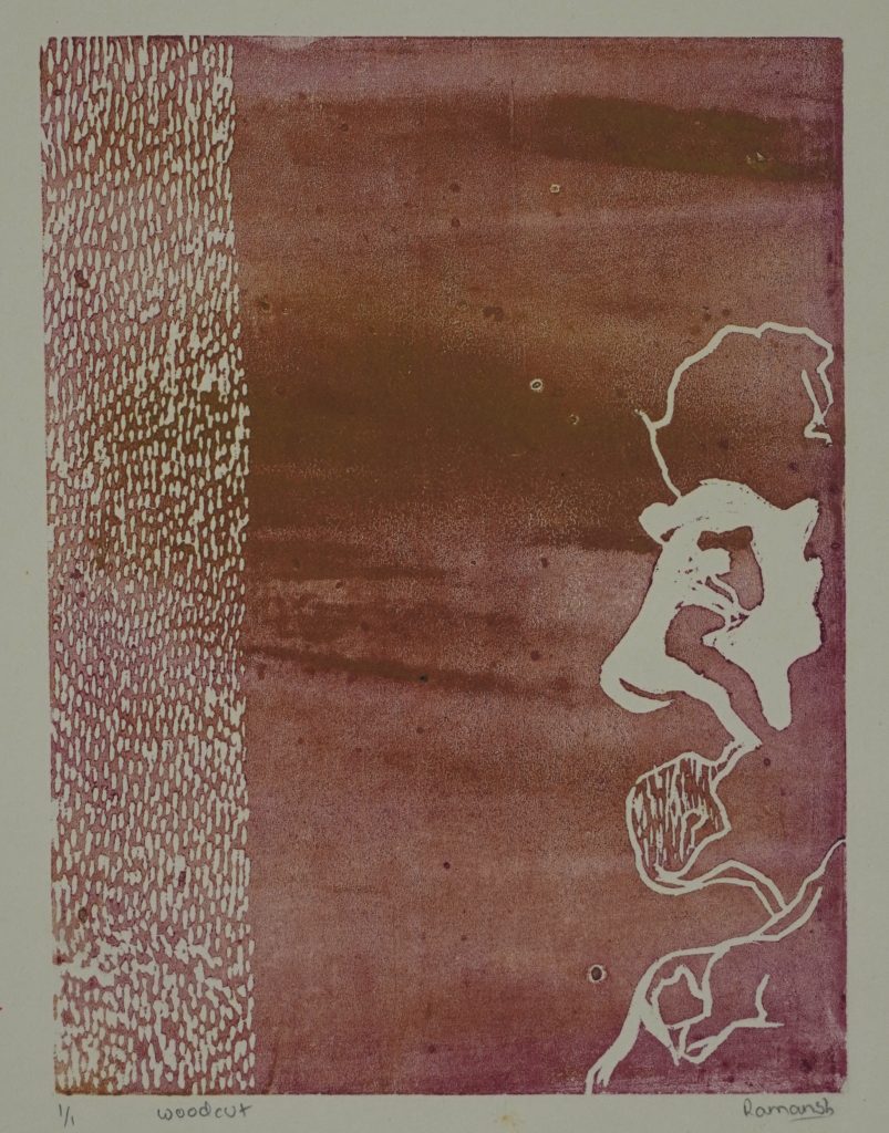 The Leaf Collector 13, Oil monoprint,  20cm x 25.5cm 2022